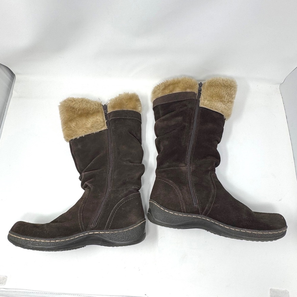 BareTraps Emilse Boots Womens 10M Brown Suede Faux Fur Winter Slouchy Boho Chic - Picture 2 of 10